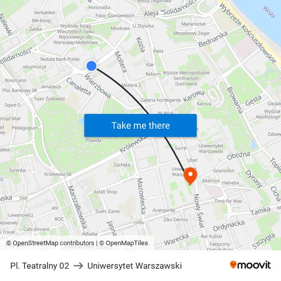 Pl. Teatralny 02 to Uniwersytet Warszawski map