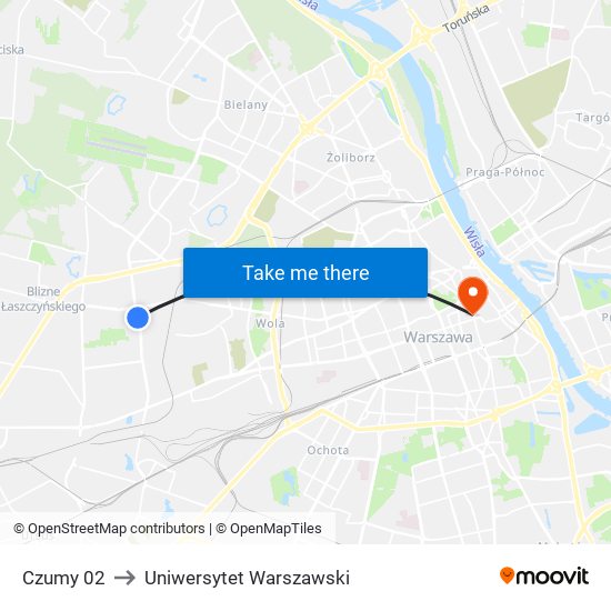 Czumy 02 to Uniwersytet Warszawski map
