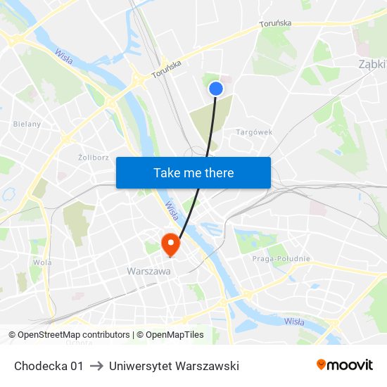 Chodecka 01 to Uniwersytet Warszawski map