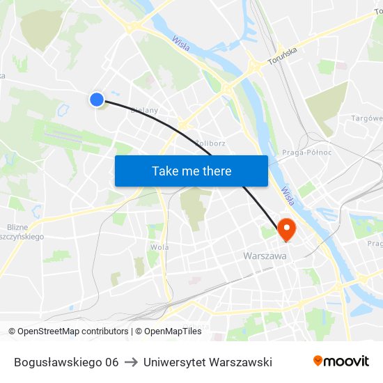 Bogusławskiego 06 to Uniwersytet Warszawski map