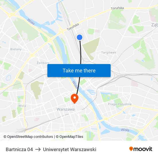 Bartnicza 04 to Uniwersytet Warszawski map