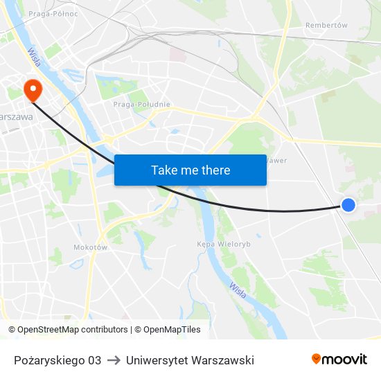 Pożaryskiego 03 to Uniwersytet Warszawski map