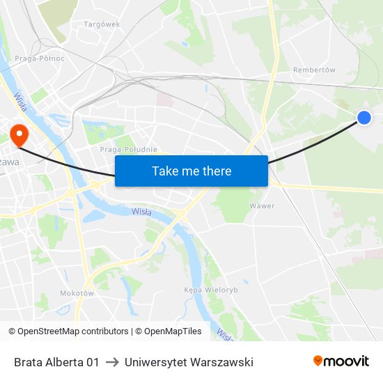 Brata Alberta 01 to Uniwersytet Warszawski map