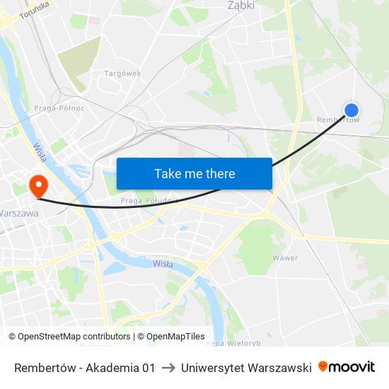 Rembertów - Akademia 01 to Uniwersytet Warszawski map