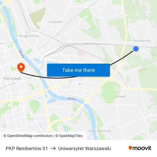 PKP Rembertów 01 to Uniwersytet Warszawski map