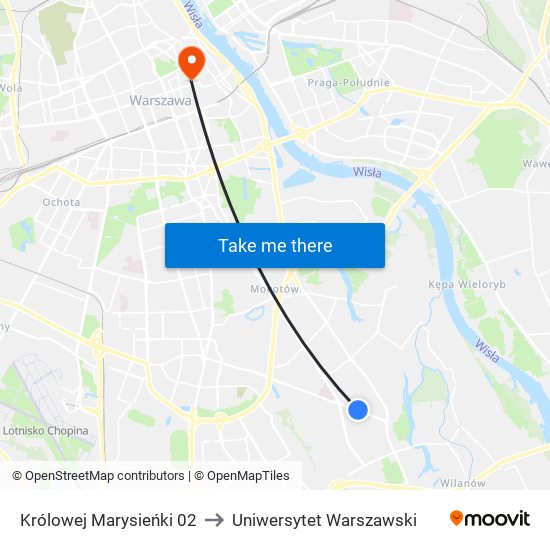 Królowej Marysieńki 02 to Uniwersytet Warszawski map