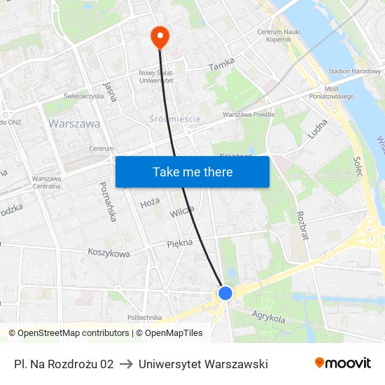 Pl. Na Rozdrożu 02 to Uniwersytet Warszawski map
