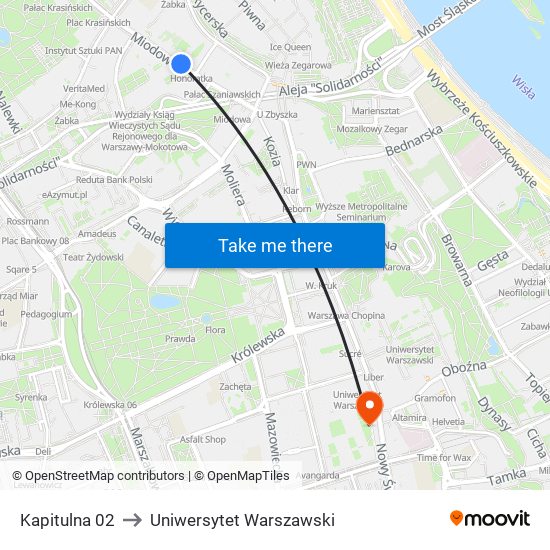Kapitulna 02 to Uniwersytet Warszawski map