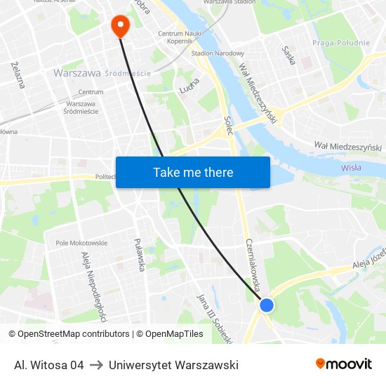 Al. Witosa 04 to Uniwersytet Warszawski map