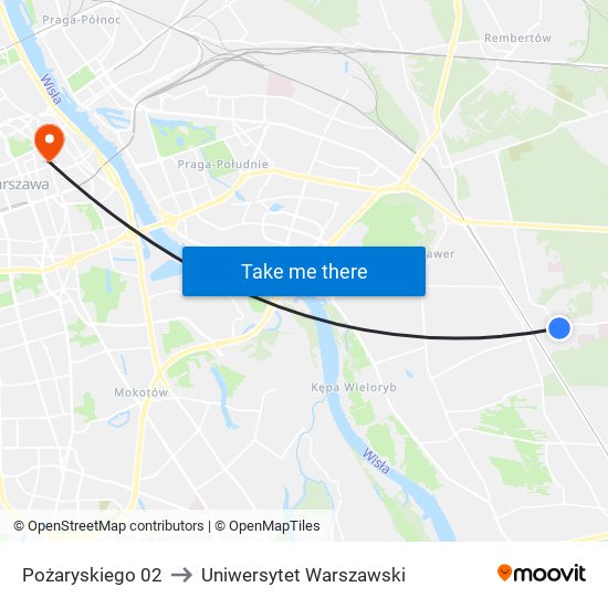 Pożaryskiego 02 to Uniwersytet Warszawski map