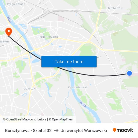Bursztynowa - Szpital 02 to Uniwersytet Warszawski map