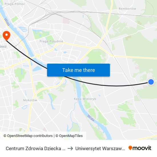 Centrum Zdrowia Dziecka 01 to Uniwersytet Warszawski map