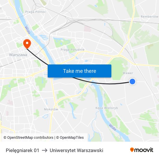 Pielęgniarek 01 to Uniwersytet Warszawski map
