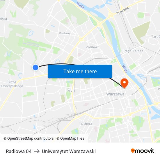Radiowa 04 to Uniwersytet Warszawski map