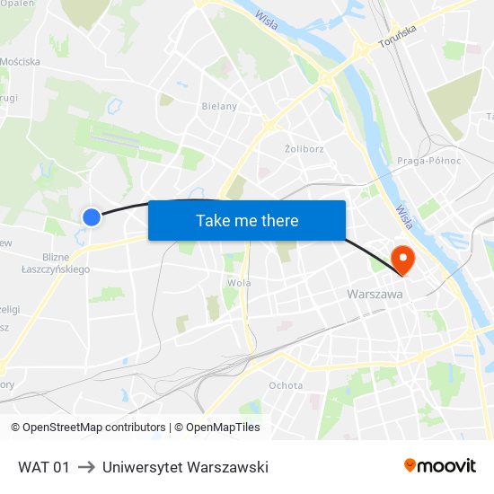 WAT 01 to Uniwersytet Warszawski map