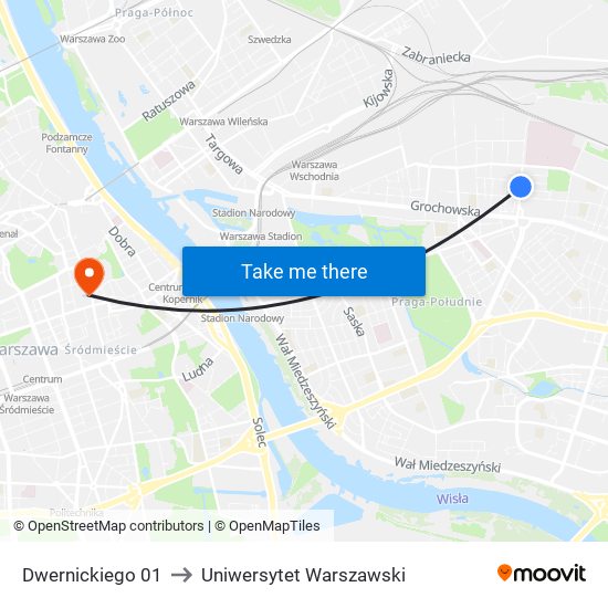 Dwernickiego 01 to Uniwersytet Warszawski map