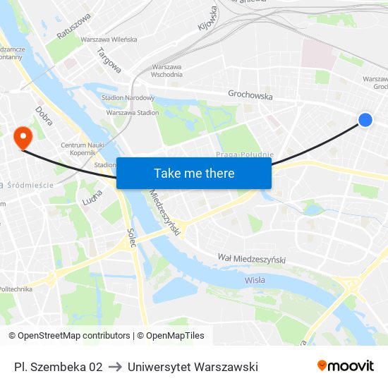 Pl. Szembeka 02 to Uniwersytet Warszawski map