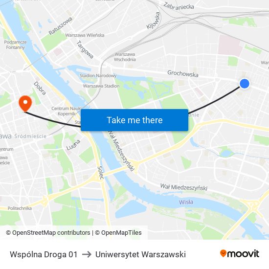 Wspólna Droga 01 to Uniwersytet Warszawski map