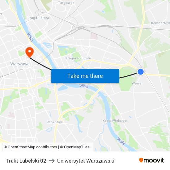 Trakt Lubelski 02 to Uniwersytet Warszawski map