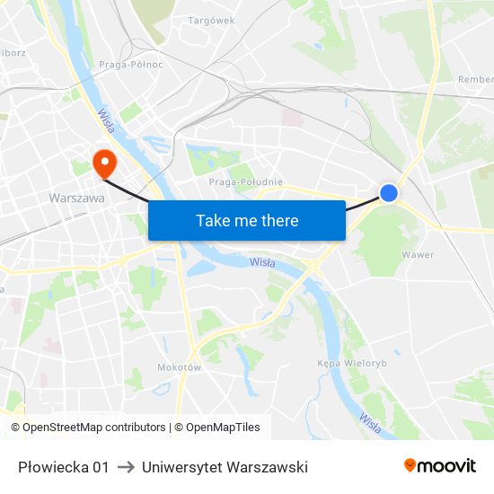 Płowiecka 01 to Uniwersytet Warszawski map
