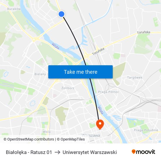 Białołęka - Ratusz 01 to Uniwersytet Warszawski map