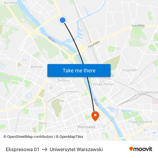 Ekspresowa 01 to Uniwersytet Warszawski map