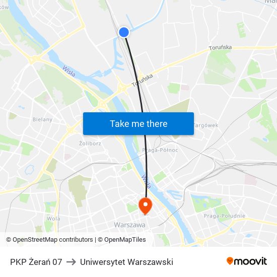 PKP Żerań 07 to Uniwersytet Warszawski map