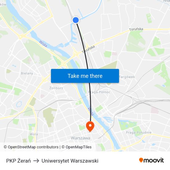 PKP Żerań to Uniwersytet Warszawski map