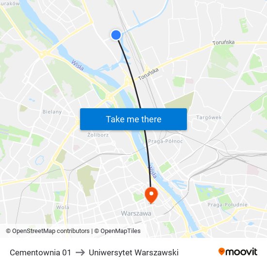 Cementownia 01 to Uniwersytet Warszawski map