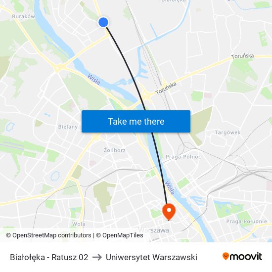 Białołęka - Ratusz 02 to Uniwersytet Warszawski map