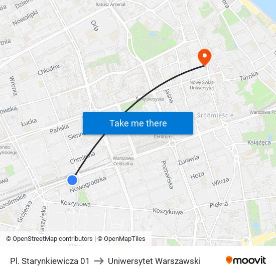 Pl. Starynkiewicza 01 to Uniwersytet Warszawski map
