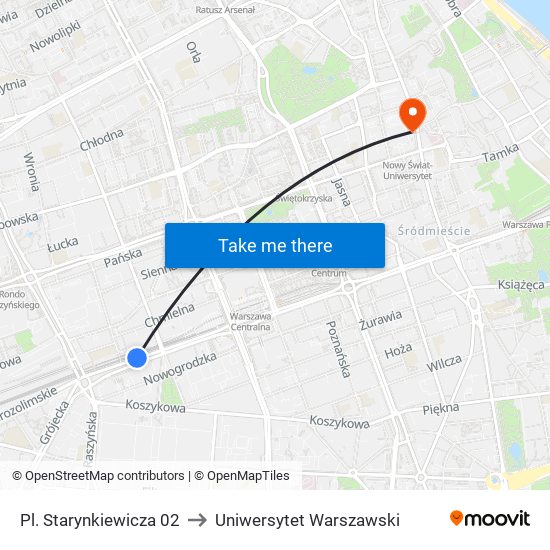 Pl. Starynkiewicza 02 to Uniwersytet Warszawski map