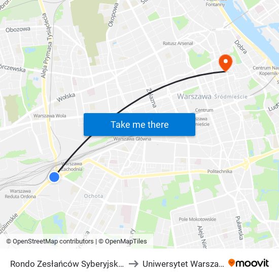 Rondo Zesłańców Syberyjskich to Uniwersytet Warszawski map