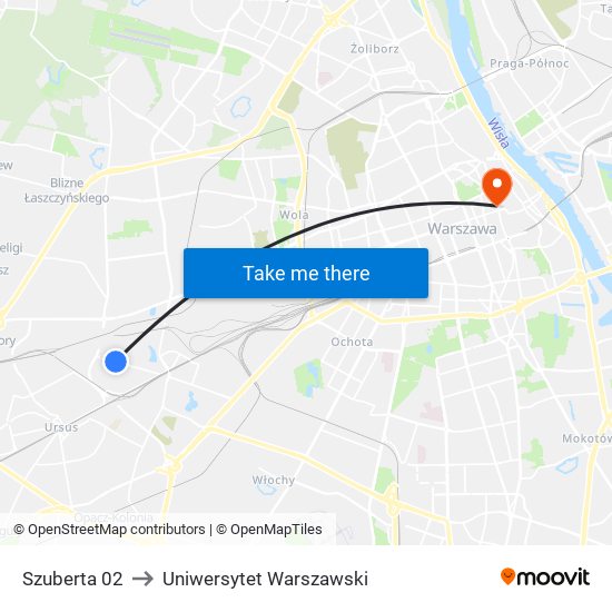 Szuberta 02 to Uniwersytet Warszawski map