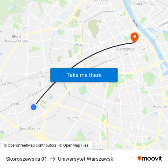 Skoroszewska to Uniwersytet Warszawski map