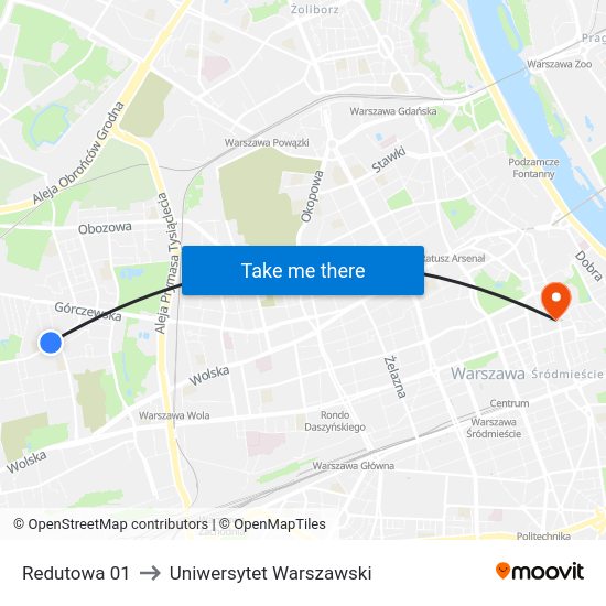 Redutowa to Uniwersytet Warszawski map
