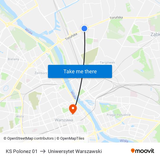 KS Polonez 01 to Uniwersytet Warszawski map