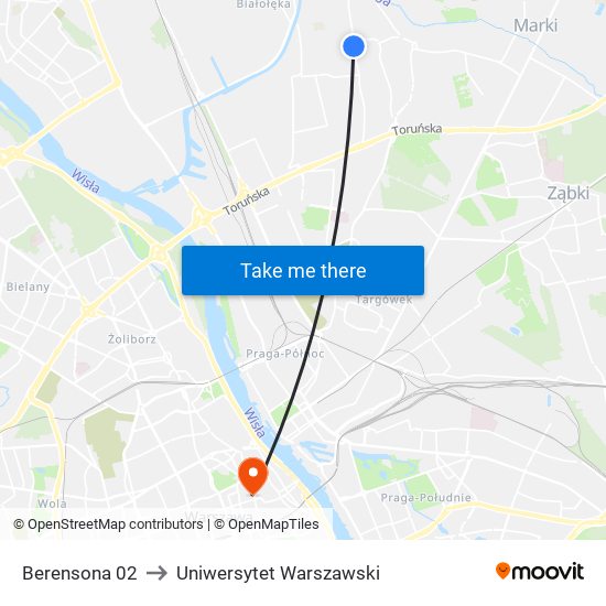 Berensona 02 to Uniwersytet Warszawski map