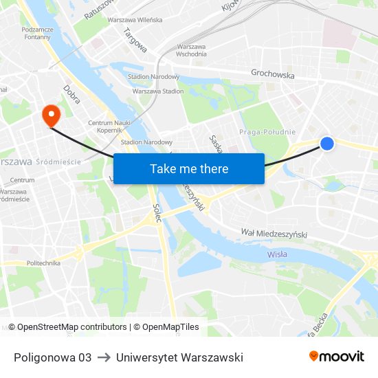 Poligonowa 03 to Uniwersytet Warszawski map