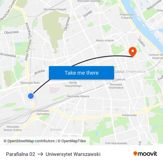 Parafialna 02 to Uniwersytet Warszawski map
