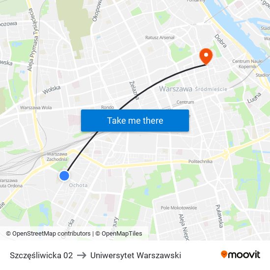 Szczęśliwicka 02 to Uniwersytet Warszawski map