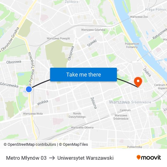 Metro Młynów 03 to Uniwersytet Warszawski map