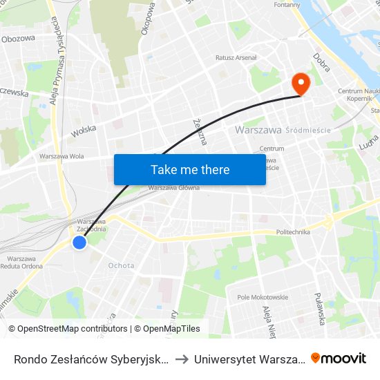 Rondo Zesłańców Syberyjskich to Uniwersytet Warszawski map