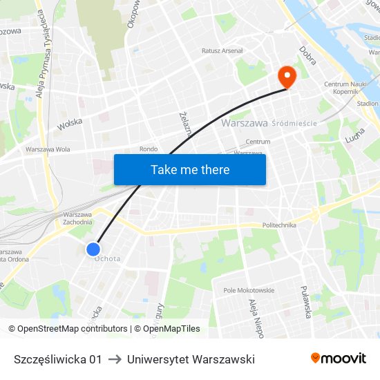 Szczęśliwicka 01 to Uniwersytet Warszawski map