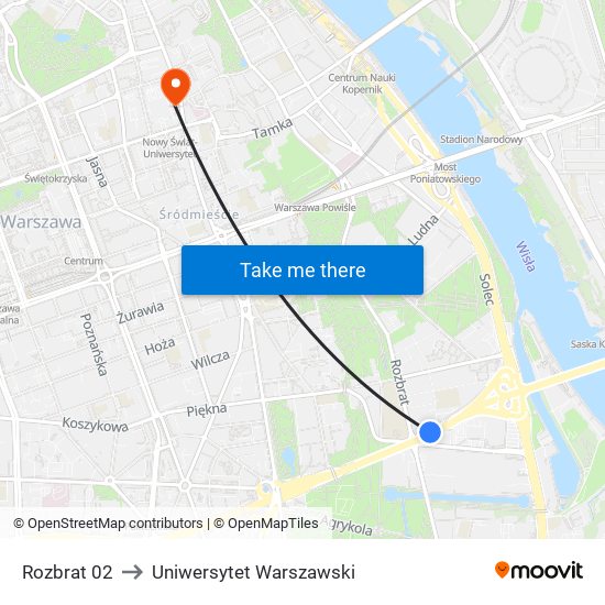 Rozbrat 02 to Uniwersytet Warszawski map