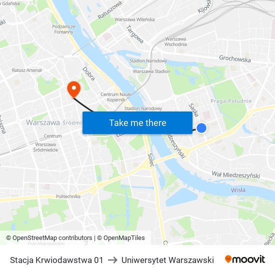 Stacja Krwiodawstwa 01 to Uniwersytet Warszawski map