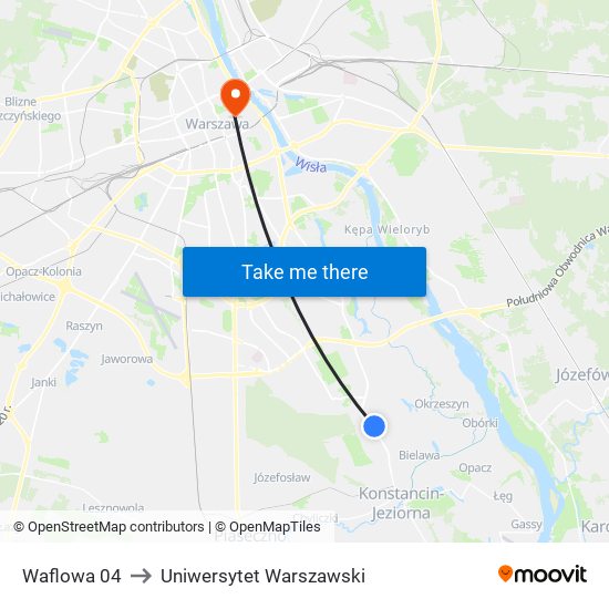 Waflowa to Uniwersytet Warszawski map