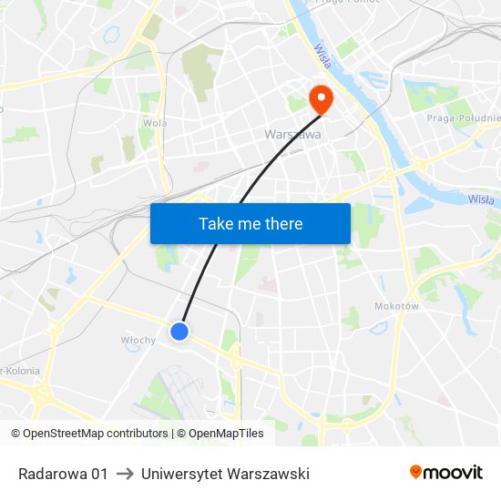 Radarowa to Uniwersytet Warszawski map