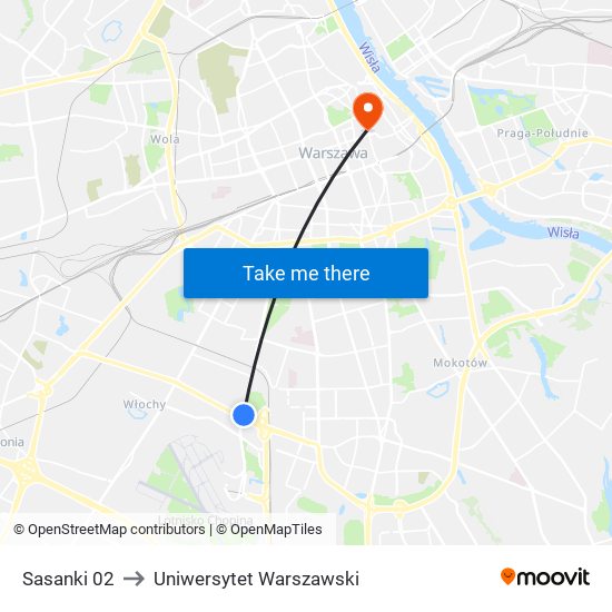 Sasanki 02 to Uniwersytet Warszawski map