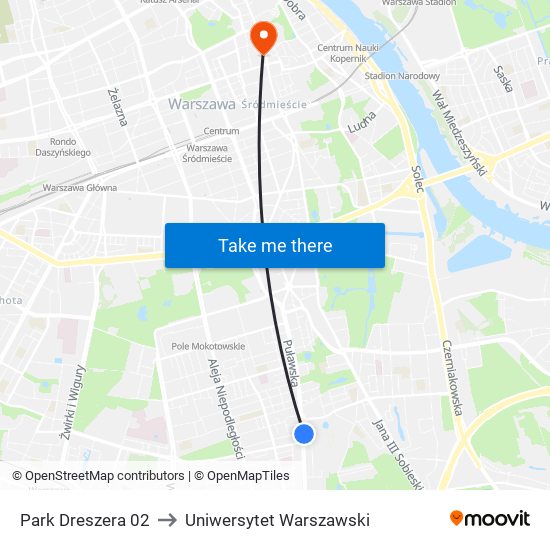 Park Dreszera to Uniwersytet Warszawski map